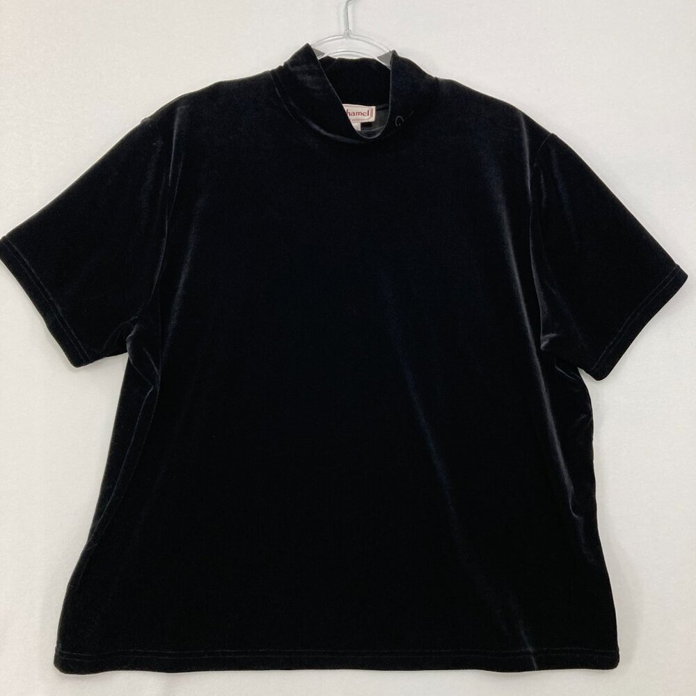NWT Vintage Bechamel size 1X Black Velvet Embroidered Detail Short Sleeve Top‎